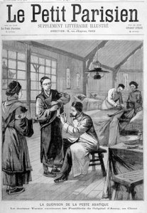 Helbredelsen af den asiatiske pest: Dr. Yersin vaccinerer de skadelige dyr på hospitalet i Amoy i Kina - i "" Le Petite Parisien"" fra 07/02/1897 af Unknown artist