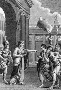 Den legendariske dronning af Babylon, Semiramis, dulmer ved sin tilstedeværelse en opstandelse, der var opstået i Babylon. I "" Skønheder fra oldtidens historie eller mindeværdige fakta og ordsprog fra store mænd"" af Unknown artist