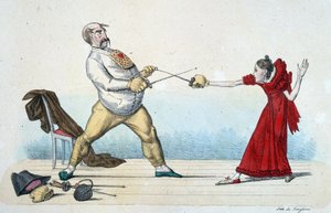 Læren om fægtning: hvordan man retter unge menneskers størrelse og forebygger ulykker - 1800-tallet, Musee Carnavalet. af Unknown artist