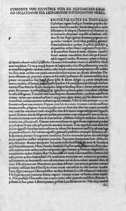 Berømte mænds liv. Side i bogen af Plutarch di Cheronee, også kaldet "" Paralleles Lives"". 1495. af Unknown artist