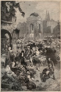 De uskyldiges march og springvand, Paris i det 18. århundrede - gravering af det 19. århundrede af Unknown artist