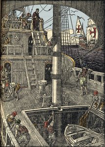 Navigatøren Christopher Columbus (1451-1506) ombord på sin karavel. af Unknown artist
