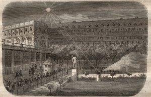 Middagspistolen (solkanonen) ved Palais Royal (Palais-Royal) i Paris. Indgravering fra 1857 i "" Le Musee Des Sciences"" af Unknown artist