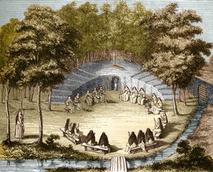 Nonnerne i Port-Royal-des-Champs (Port Royal des Champs) laver foredraget i ensomhed. af Unknown artist