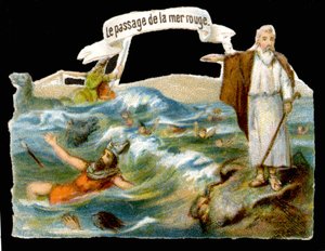Passagen af Det Røde Hav (Moses) - Kromolitografi fra det 19. århundrede af Unknown artist