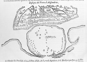 Havnen i Alexandria. 1600-tals tegning. af Unknown artist