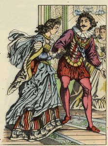 Prinsen inviterer Askepot til dans. Illustration af Charles Perraults fortælling "Askepot eller La petite slipper de verre" af Unknown artist