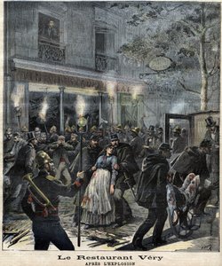 Restauranten Very (24 Boulevard Magenta i Paris) efter eksplosionen forårsaget af anarkisten Francois Koenigstein dit Ravachols (1859 - 1892) angreb den 30. marts 1892. I "" The Petity Journal" af Unknown artist