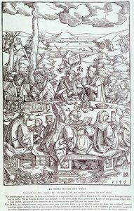 Lasternes runde bord: leg, grådighed, begær, stolthed... - Gravering 1546 af Unknown artist