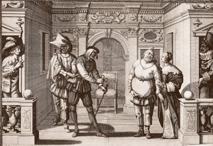 Den kongelige trup af den italienske komedie i teatret på Hotel de Bourgogne, rue Mauconseil i Paris af Unknown artist