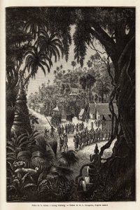 Sæsonens fejringer i Luang Prabang, den kongelige hovedstad i Lan Xang (de millioner elefanters rige) (det nuværende Laos), bestående af en procession af indbyggerne og en pagode for tilbedelse i hele byen. Gravering for at illustrere en opdagelsesrejse af Unknown artist