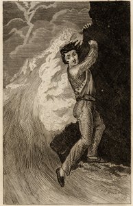 Robinson Crusoes skibsvrag, gravering indsat i "The adventures of Robinson Crusoe" af Daniel Defoe (1660-1731), edition la librairie d