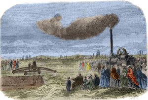 Dampafløbet opfundet af Albert Fry (1830? -1903) og John Fowler (1826-1864) under en mekanisk dræningsoperation nær Versailles. Indgravering fra 1856. i "" Videnskabsmuseet"" af Unknown artist
