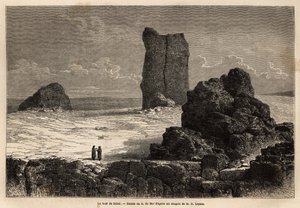 De butiksfacade ruiner af Birs Nimroud, som turistsamfundet i Bagdad (Irak) på det tidspunkt identificerer som Babels mytiske tårn. Engravure pour illustrrer le voyage dans la Babylon, en 1866, af Guillaume Lejean, i "Le tour du monde, nouveau j af Unknown artist