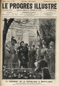 Republikkens præsidents rejse til Montelimar (Drome, Frankrig): Emile Loubet (1838-1929) og hans mor. Indgravering i "The illustrious progress"" fra april 1899. af Unknown artist