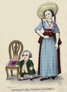 Urmageren Wylbrand Lolkes med sin kone. 1800-tals gravering. af Unknown artist