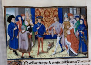 Thibaut III af Champagne (1179-1201), Ludvig (d. 1205), greve af Blois og Chartres, og Baudouin IX af Flandern (eller Baudouin VI af Hainaut), også kendt som Baudouin I af Konstantinopel (1171-1206), mødtes . Miniature i "" Krønike om Herodes Antipas