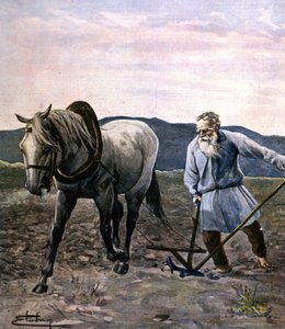 Tolstoj pløjer. Gravering sidst i 1800-tallet. af Unknown artist