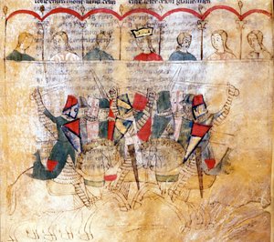 Turneringsscene efter manuskriptet "Lancelot du Lac"" 13. århundrede. Biblioteca Nazionale Marciana Venedig. af Unknown artist