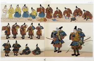Traditionelt japansk Samurai-tøj - i "" The Historical Costume"" af Racinet af Unknown artist