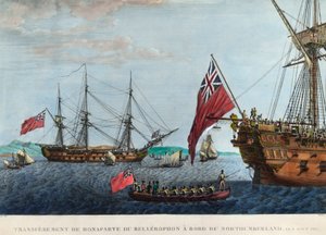 Transfer fra Napoleon 1. af Bellerophon til Northumberland den 8. august af Unknown artist