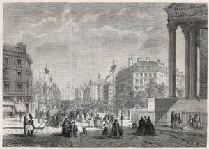 Transformationer af Paris under det andet imperium, Paris Haussmann: udsmykning af Boulevard Malesherbes, på dagen for dens indvielse den 13. august 1861 - Indgravering i "" Le Monde Illustré"" af Unknown artist