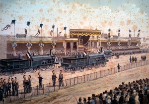 Transport: indvielse af jernbanelinjen mellem Paris og Strasbourg. 1864. Stik Paris, B.N. af Unknown artist