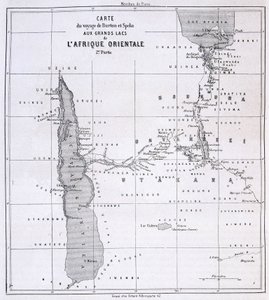 Rejsekort over Richard Francis Burton, britisk opdagelsesrejsende (1821-1890) og Speke til de store søer i Østafrika 1857-59 - i Tour du Monde af Unknown artist