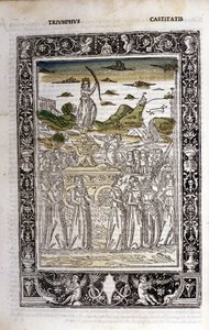 Triumf for Petrarkas kyskhed (Francesco Petrarca). Miniature sd. Bibl. Trivulziana, Milano. af Unknown artist