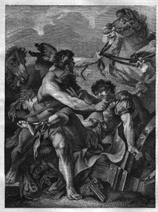 Tolv værker af Hercules: Diomede dræber af Hercules og spiser af sine egne heste. gravering efter maleriet af Jean-Baptiste-Marie (Jean Baptiste Marie) Peter. (1714-1789) af Unknown artist