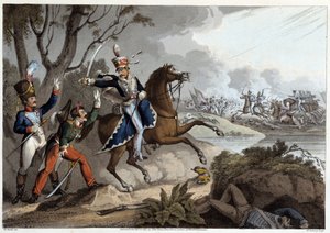 To franske officerer taget til fange i slaget ved Albuera - i "Historiske, militære og flådeanekdoter..." af Edward Orne af Unknown artist