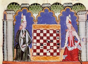 To kvinder spiller skak. Miniature fra manuskriptet "" Libro de los juegos"" af Alfonso X the Wise or the Savant (på spansk, Alfonso X el Sabio af Unknown artist