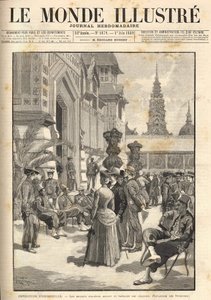 Verdensudstilling 1889 - Indfødte soldater foran kolonipavillonen (Esplanade des Invalides). Forside "" Le Monde Illustré"" fra 01/06/1889. af Unknown artist