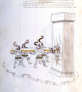 Brug af en belier under et overfald i det 16. århundrede. af Unknown artist
