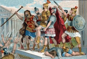 Vespasian (på latin Titus Flavius Vespasianus) (9-79) blev udråbt til kejser af sine soldater. Kromolitografi omkring 1890. af Unknown artist