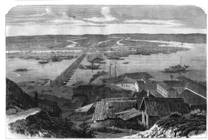 Udsigt over Nizhny Novgorod (Nizhny Novgorod), Ruslands by. Gravering i "" L