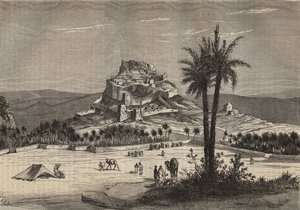 Udsigt over Oued el Golea (El Menia eller El Menea tidligere El Golea) i Algeriet i den sydlige del af provinsen Oran i slutningen af det 19. århundrede - gravering af Unknown artist