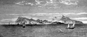 Udsigt over Procida Island ud for Napoli. 1800-tals gravering. af Unknown artist
