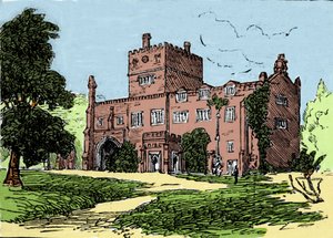 Udsigt over Tavistock Abbey, residens for Francis Drake (1540-1596), menigmand og britisk opdagelsesrejsende. Illustration af det 19. århundrede. af Unknown artist