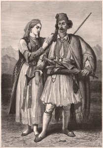 Udsigt til et par i albansk traditionel dragt i det XIX århundrede af Unknown