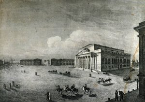 Udsigt over Bolshoi-teatret i Moskva omkring 1840. Rusland af Unknown artist