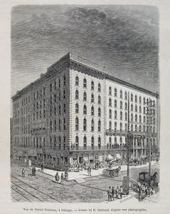 Udsigt over Sherman Hotel i Chicago - i "" Le tour du monde"" af Unknown artist