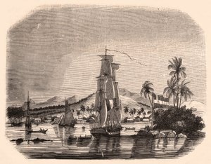 Udsigt over bugten Papeete og blokdronningen, Tahiti, Fransk Polynesien og i forgrunden sejlbåde og både af Unknown