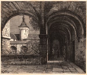 Udsigt over klosteret i klosteret Solesmes fra galleriet, Sarthe, Frankrig af Unknown