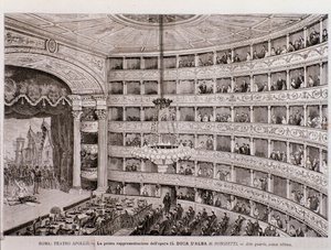 Udsigt til den første forestilling af operaen Hertugen af Alba, på Teatro Apollo, Rom af Unknown artist