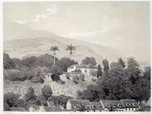 Udsigt over husene taget fra Boulevard de la Comedie i Saint Pierre på Martinique på Antillerne. Tryk efter fotografi fra slutningen af det 19. århundrede Chartres musee des Beaux Arts af Unknown artist