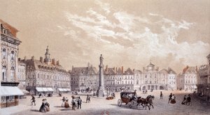 Udsigt over det store torv i byen Lille. Indgravering af det 19. århundredes Paris, B.N. af Unknown artist