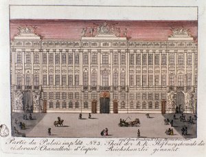 Udsigt over den del af det kejserlige palads, der hedder Imperiets kancelli i Wien. Østrig. Stik fra 1815 Privatsamling af Unknown artist