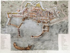 Udsigt over havnen i Civitavecchia nær Rom. 19. århundrede. af Unknown artist