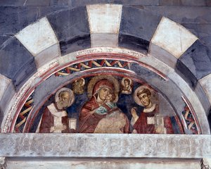 Jomfru mellem Skt. Nicholas og St. Lawrence (fresco af Unknown artist